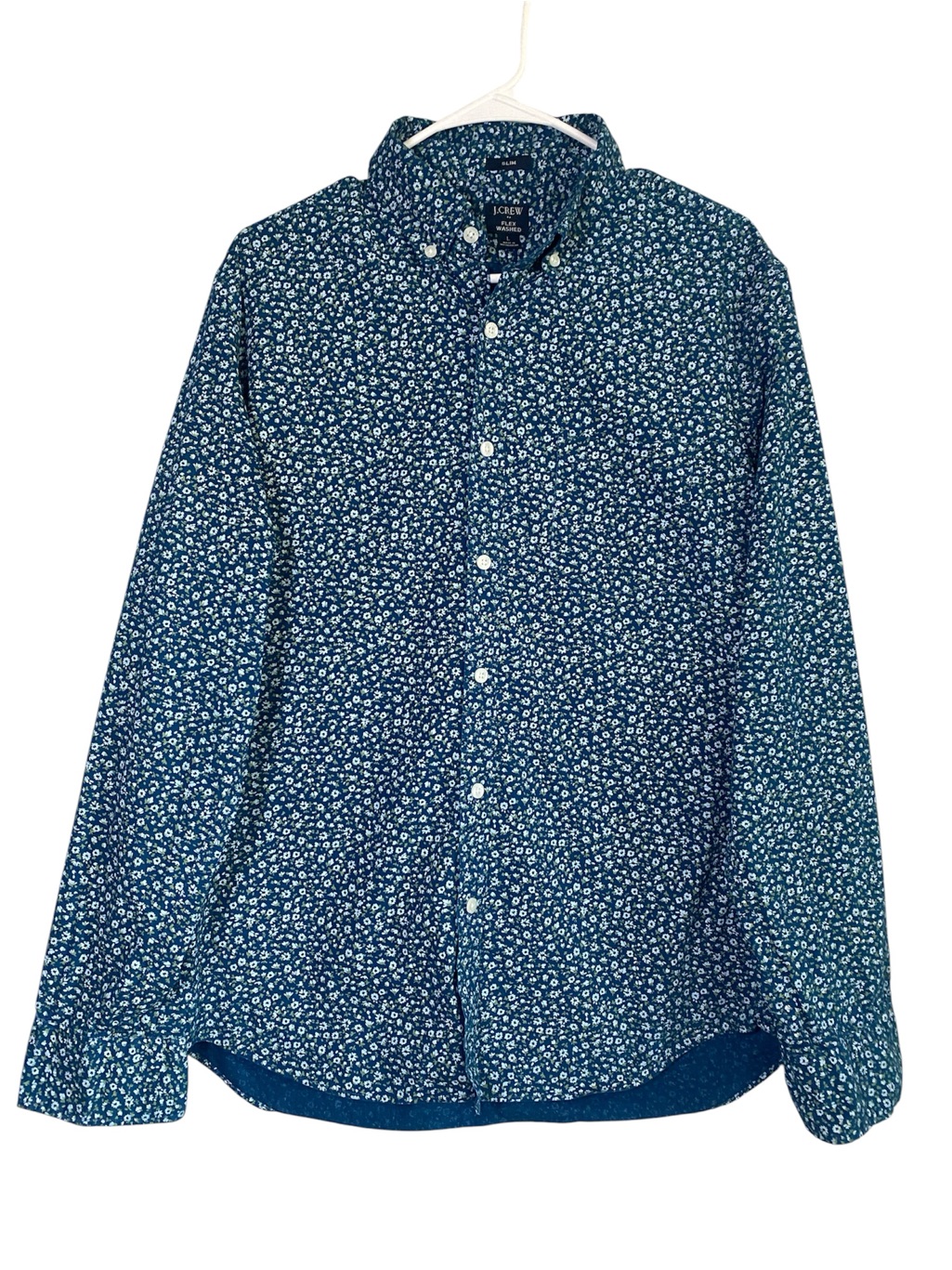 J Crew Slim Fit Flex Washed Shirt Mens Large Blue Floral Long Sleeve Button Down